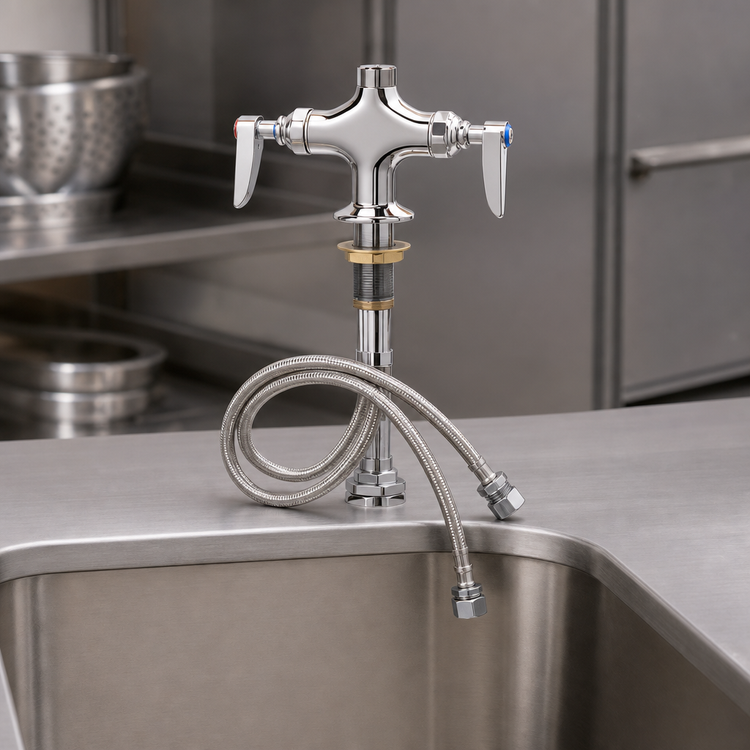 Product image #3 for T&S Brass Single-Hole Deck-Mount Double Pantry Mixing Faucet with Quarter-Turn Cerama Cartridges, Lever Handles, and Swivel Outlet