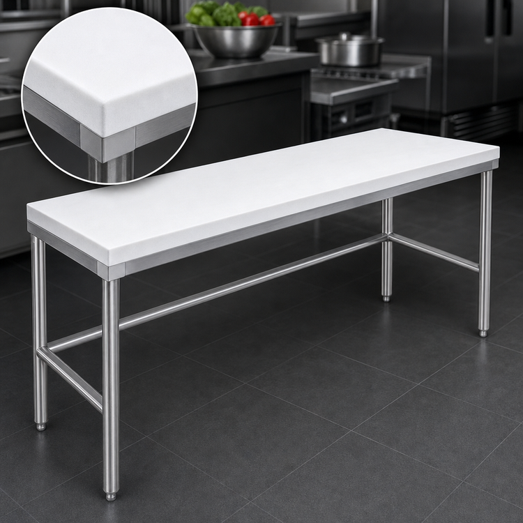 Product image #3 for Advance Tabco Poly-Vance 10-Foot Poly-Top Work Table, 120 Inch x 24 Inch, 5/8 Inch Thick Flat Top, Stainless Steel Base