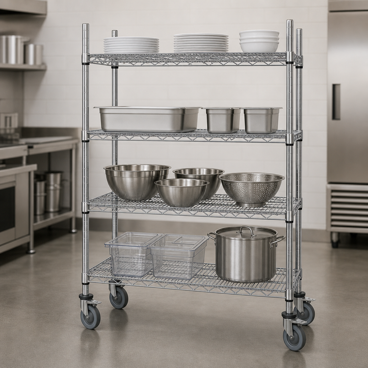Product image #3 for Advance Tabco 4-Shelf Chrome Wire Mobile Cart with Rubber Casters, 24 x 60 Inches