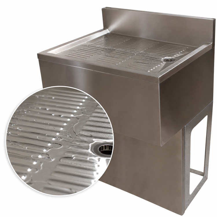 Product image #3 for BK Resources 18" x 18" Underbar Drain Board with Pedestal Base and Included Drain