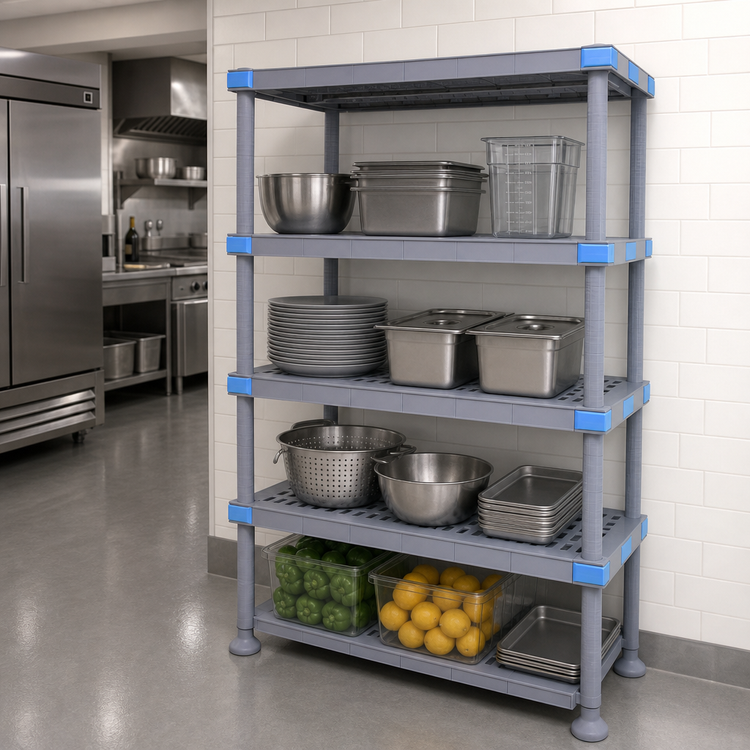 Product image #3 for Quantum Millenia 4-Shelf Polymer Shelving Unit, 72"W x 21"D x 62"H, 2000 lb Capacity, Gray