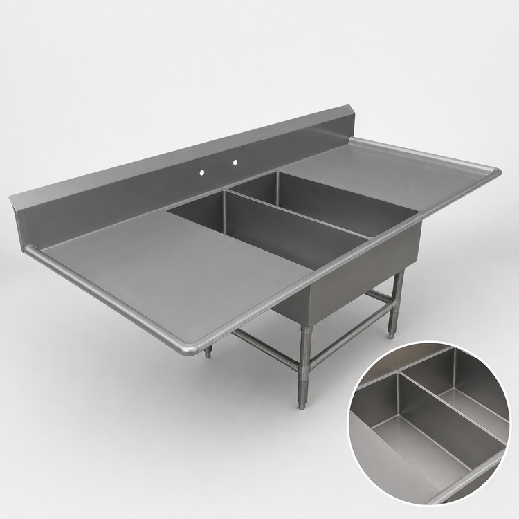 Product image #3 for John Boos Pro-Bowl 2-Compartment Platter Sink with Dual 18-Inch Drainboards and 12-Inch Deep Bowls