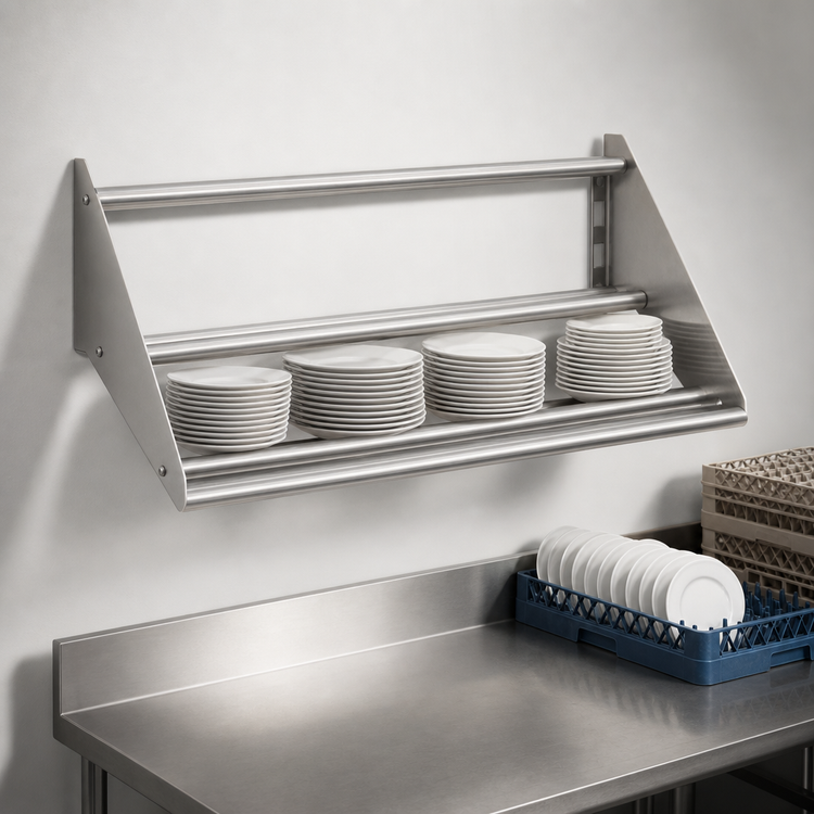 Product image #3 for Advance Tabco Special Value 62-Inch Wall-Mounted Tubular Stainless Steel Dish Sorting Shelf
