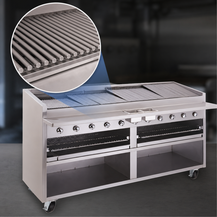 Product image #3 for Bakers Pride Dante Series F-72RS 72-Inch Floor Model Gas Radiant Charbroiler with Open Cabinet Base