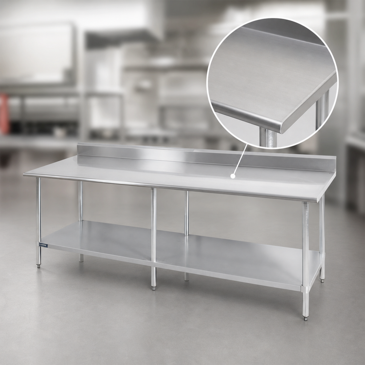 Product image #3 for 120-Inch x 24-Inch Stainless Steel Work Table with 5-Inch Backsplash and Undershelf