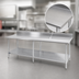 Thumbnail image #3 for 120-Inch x 24-Inch Stainless Steel Work Table with 5-Inch Backsplash and Undershelf