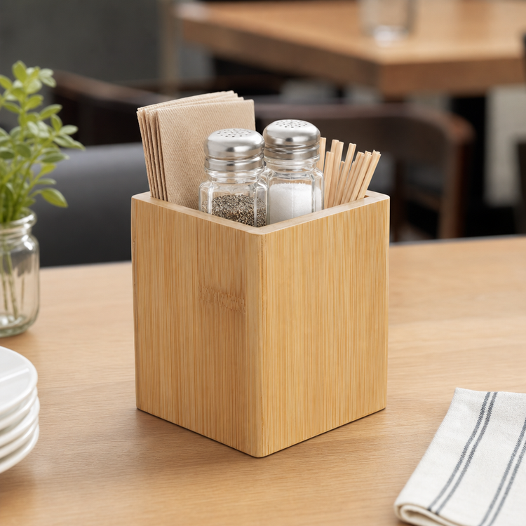 Product image #3 for American Metalcraft Bamboo Square Condiment Caddy Box