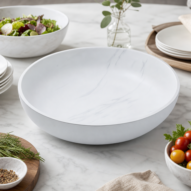 Product image #4 for American Metalcraft White Marble Melamine Serving Bowl, 235 oz., 14-3/4 Inch Dia.