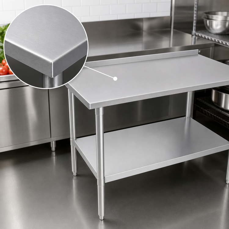Product image #3 for John Boos Stallion 30" x 30" Corner Work Table with 14-Gauge 300 Series Stainless Steel Top and 1-1/2" Rear Up-Turn