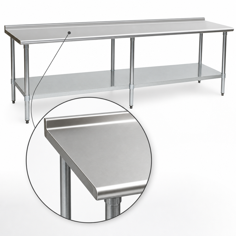 Product image #3 for Eagle Group Budget Series 144 Inch x 24 Inch Stainless Steel Work Table with Rear Up-Turn and Adjustable Undershelf