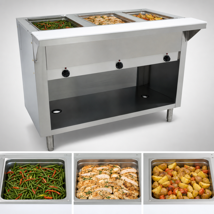 Product image #3 for Advance Tabco Triumph Supreme 47 1/8-Inch Electric Hot Food Table with 3 Sealed Wells and Open Cabinet Base, 120V