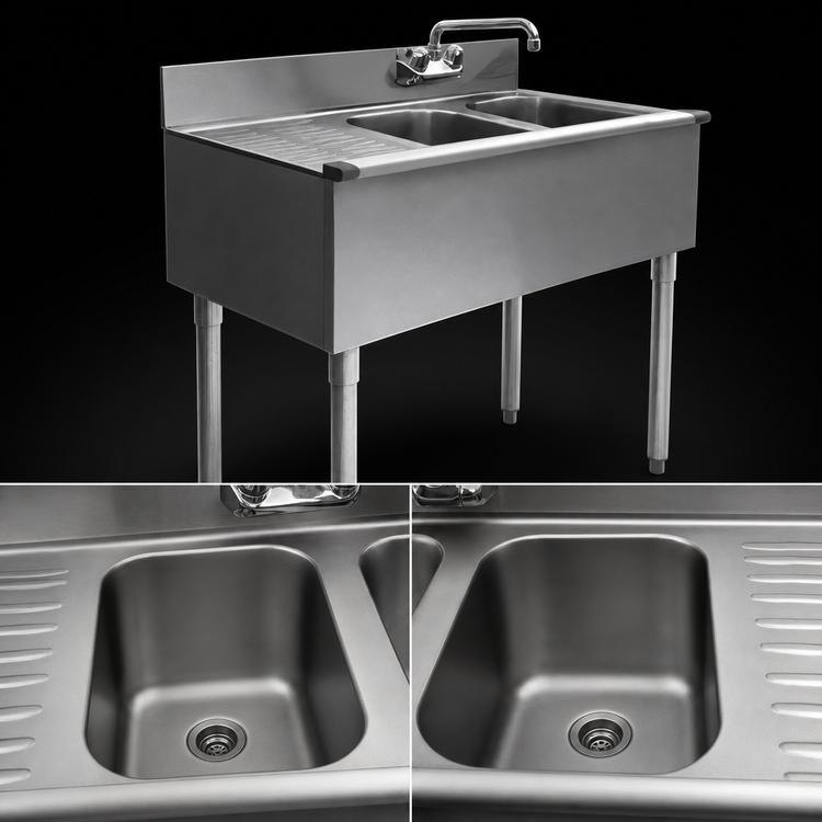 Product image #3 for Eagle Group 1800 Series 36-Inch 304 Stainless Steel Two-Compartment Underbar Sink Unit with Left Drainboard
