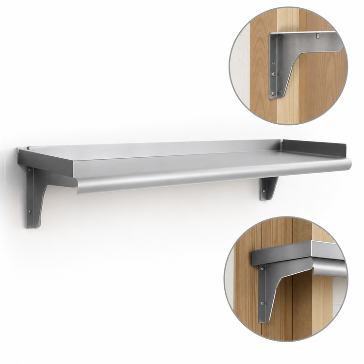 Product image #3 for Eagle Snap-n-Slide 72-Inch x 15-Inch Wall-Mounted Shelf, Rolled Front Edge, 16/304 Stainless Steel