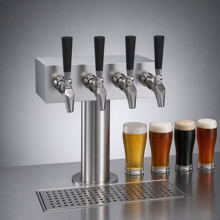 Product image #3 for 4-Faucet Glycol-Cooled T-Head Beer Tower with 12-Inch Box, Brushed Stainless Steel