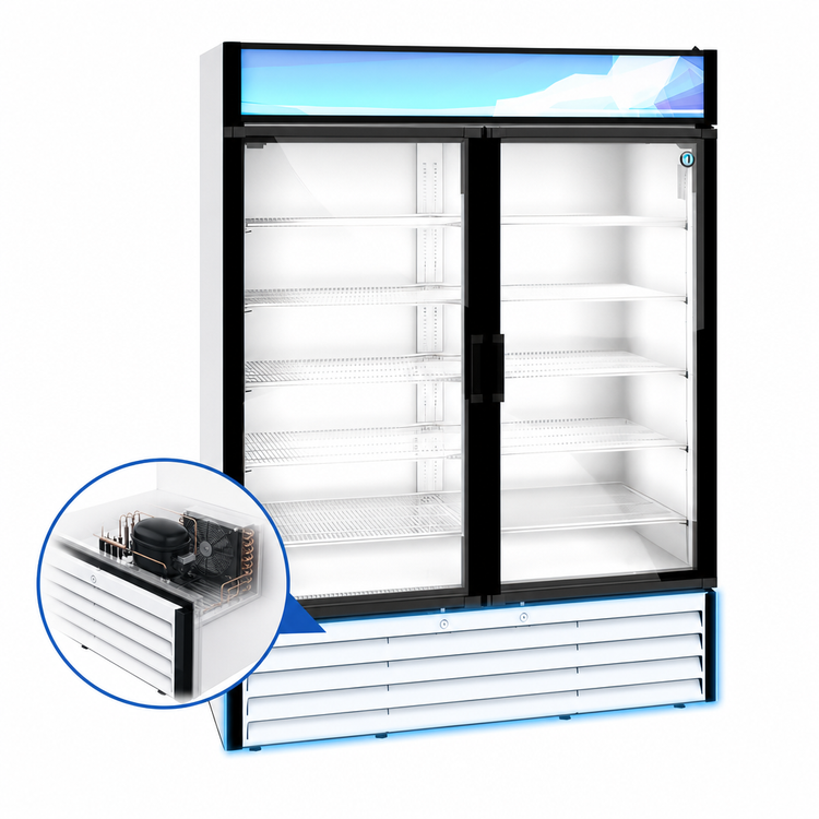Product image #3 for Hoshizaki RM-49-HC-WHT Two-Section Reach-In Glass Door Refrigerated Merchandiser, White