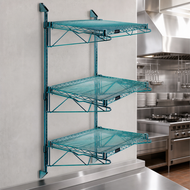 Product image #3 for Quantum Wall-Mounted Cantilever Starter Shelf Unit with 3 Wire Shelves, 54-Inch Posts