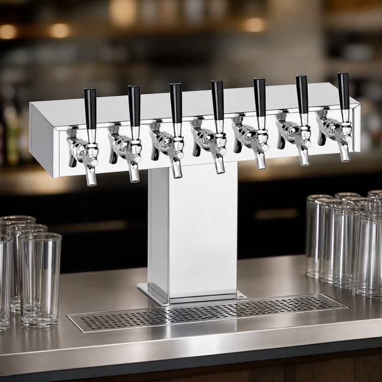 Product image #3 for Perlick 8-Faucet Wide Base Glycol-Cooled Tee Draft Beer Tower, Extra High, Polished Chrome