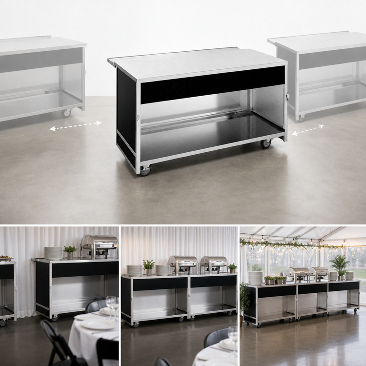 Product image #3 for Atlas Metal BLU-6 91-1/4 Inch Mobile Utility Unit Serving Counter with Solid Stainless Steel Top