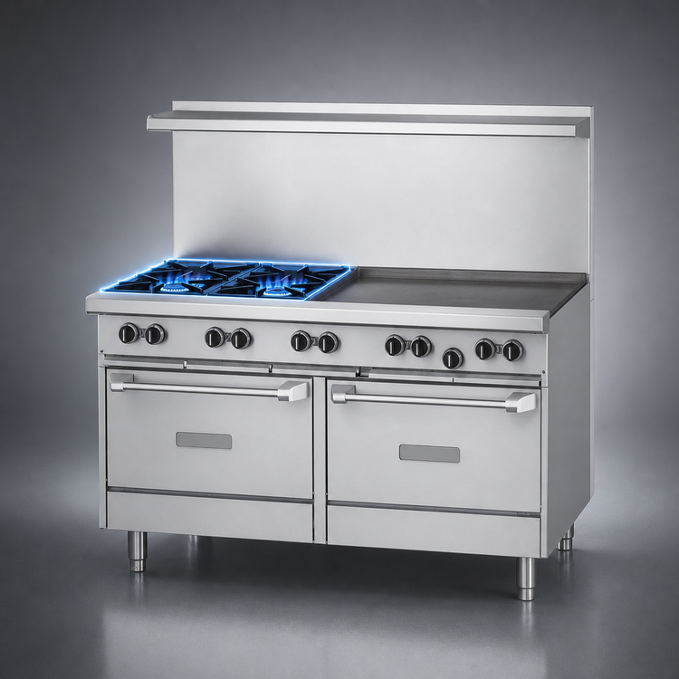 Product image #3 for US Range U Series 60-Inch Gas Restaurant Range with 2 Open Burners, 48-Inch Griddle, and 2 Standard Ovens
