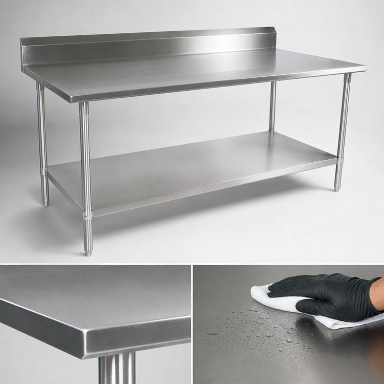 Product image #3 for John Boos Stallion 120" x 36" Stainless Steel Work Table with 5" Backsplash and Undershelf