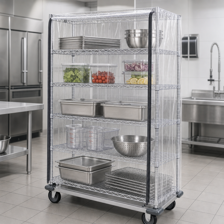 Product image #3 for Quantum Mobile Enclosure Cart with 5 Wire Shelves, 48 x 24 x 81 Inches, Chrome Plated Finish
