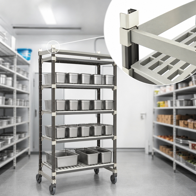 Product image #3 for Cambro Camshelving Elements XTRA High Density Top Rail Mobile Starter Shelving Unit, 5-Tier, 21 x 36 x 80 Inches