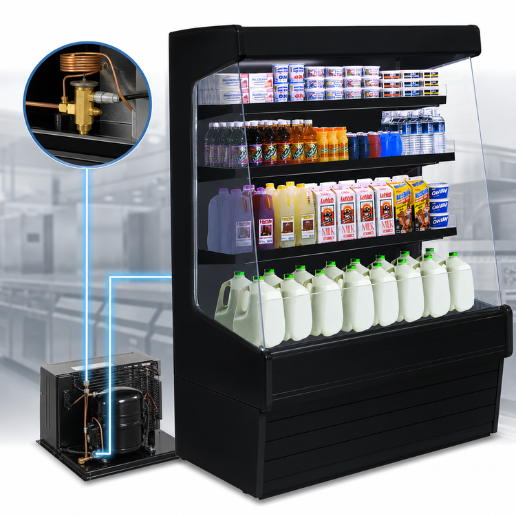 Product image #3 for Howard-McCray 30E Series 51-Inch Remote Rear-Loading Open Merchandiser with 3-Row LED Lighted Shelves, Black
