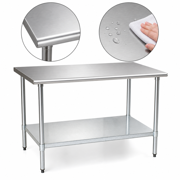 Product image #3 for BlendPort Budget Series 30 x 30 Inch Square 430 Stainless Steel Work Table with Galvanized Undershelf