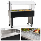 Thumbnail image #3 for Eagle Group Service Mate BPCP-3 48-Inch Mobile 3-Pan Ice-Cooled Buffet Cold Pan Unit with Sneeze Guard, Stainless Steel Top, Open Black Base
