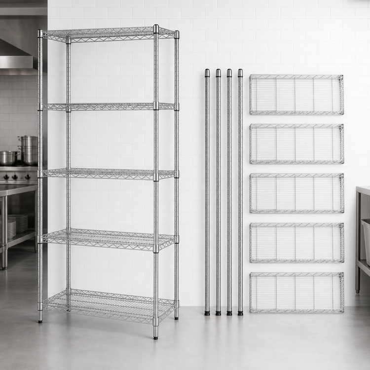 Product image #3 for Quantum 36"W x 36"D x 74"H 304 Stainless Steel 5-Shelf Wire Shelving Starter Kit