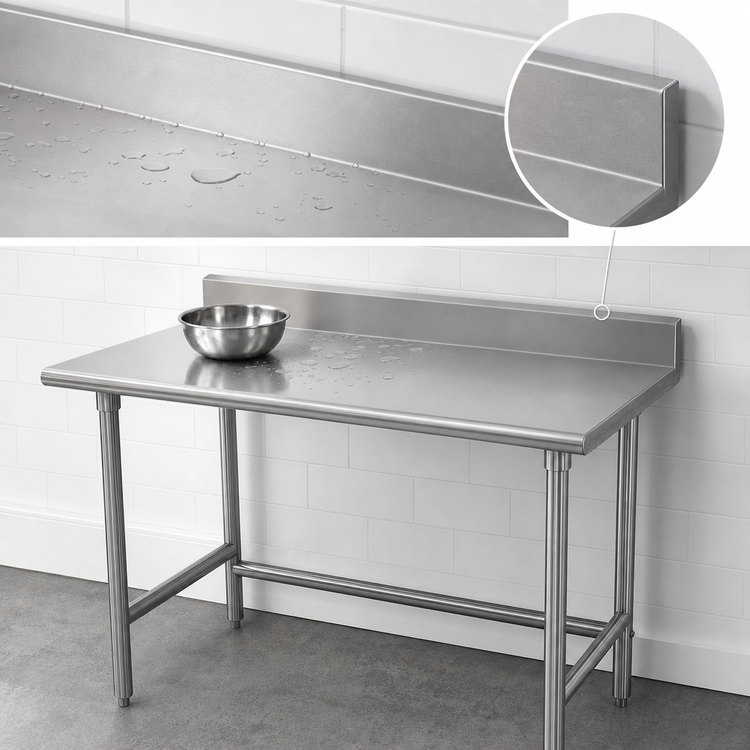 Product image #3 for Advance Tabco Special Value 72" x 24" 16-Gauge 430 Stainless Steel Freestanding Work Table with 5" Backsplash and Open Base