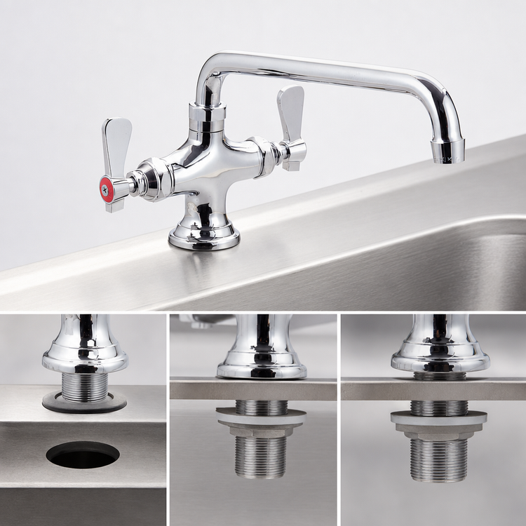 Product image #3 for BK Resources OptiFlow Heavy Duty Deck Mount Dual Valve Pantry Faucet with 12-Inch Swing Spout