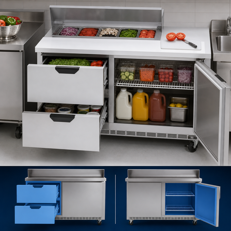 Product image #4 for Beverage-Air Two-Section 60-Inch Sandwich Prep Table Refrigerated Counter with 10-Pan Top, Drawers, and Door