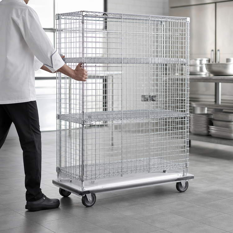 Product image #3 for Metro Super Erecta Mobile Chrome-Plated Wire Security Cage with Aluminum Dolly