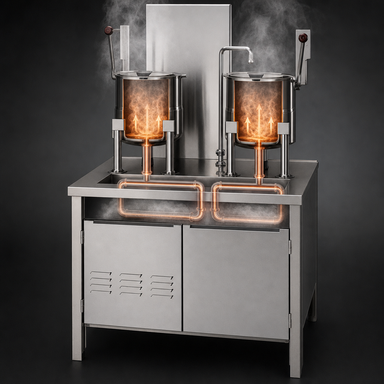 Product image #3 for Groen Direct Steam Kettle Cabinet Assembly with (2) 20-Quart Hand-Tilt Kettles and 36-Inch Stainless Steel Cabinet