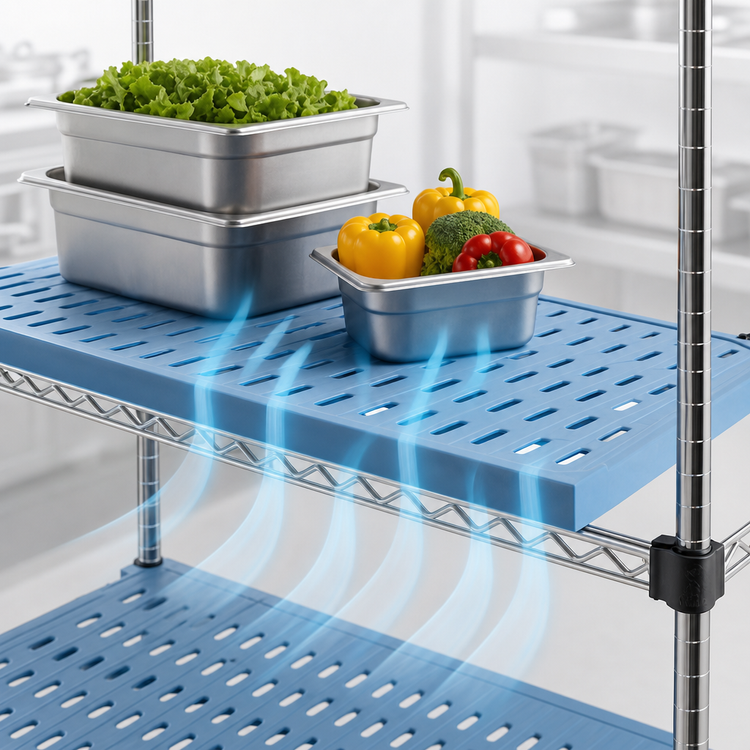 Product image #3 for QuadPLUS 24" x 24" Louvered Blue Polymer Shelf Mat with MICROGARD Antimicrobial Protection and Chrome Frame