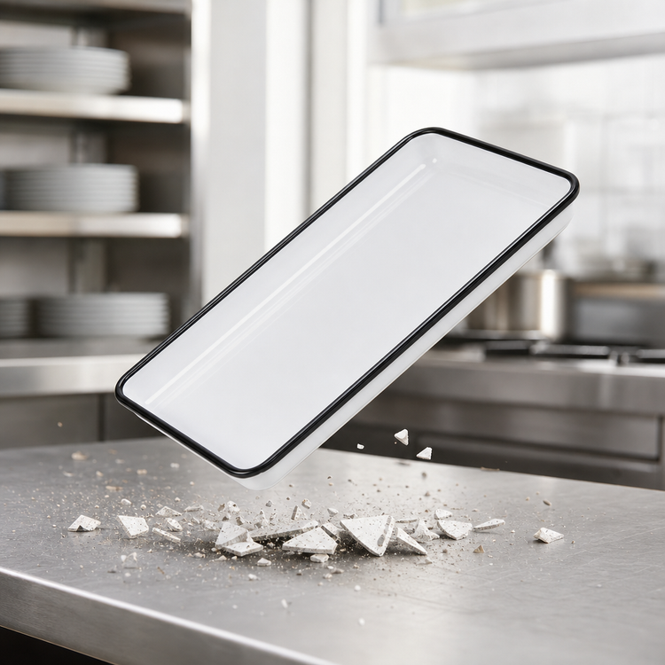 Product image #3 for American Metalcraft Endurance 12-3/4 Inch Rectangular Melamine Platter, White with Black Rim