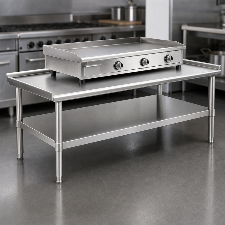 Product image #3 for 60-3/8 Inch Stainless Steel Griddle/Equipment Stand with Open Base, 16-Gauge Top, and Adjustable Undershelf