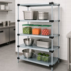 Thumbnail image #3 for Quantum WR74-2136SG Stationary Solid Shelving Starter Unit, 4 Shelves, 36W x 21D x 74H, Galvanized Steel Shelves, Chrome Posts