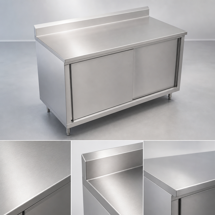 Product image #3 for John Boos 48 x 36 Inch Cabinet Base Work Table with Sliding Doors and 5-Inch Backsplash