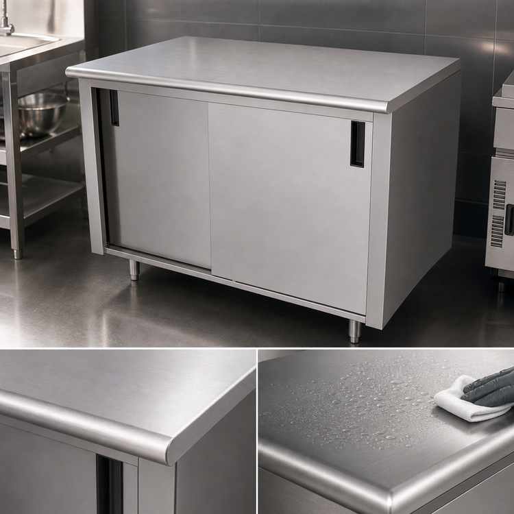 Product image #3 for Advance Tabco 60-Inch x 24-Inch Enclosed Work Table with Sliding Doors and 14-Gauge 304 Stainless Steel Top