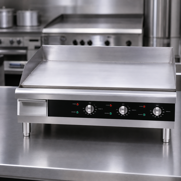 Product image #3 for Omcan 30-Inch Countertop Stainless Steel Electric Griddle with Smooth Plate, 220V, 4500W