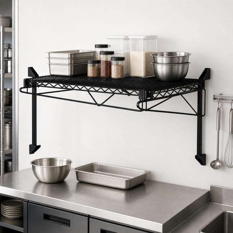 Product image #3 for Quantum Wall-Mount Cantilever Single Shelf Wire Shelving Kit, 30 x 24 Inches, Black Epoxy