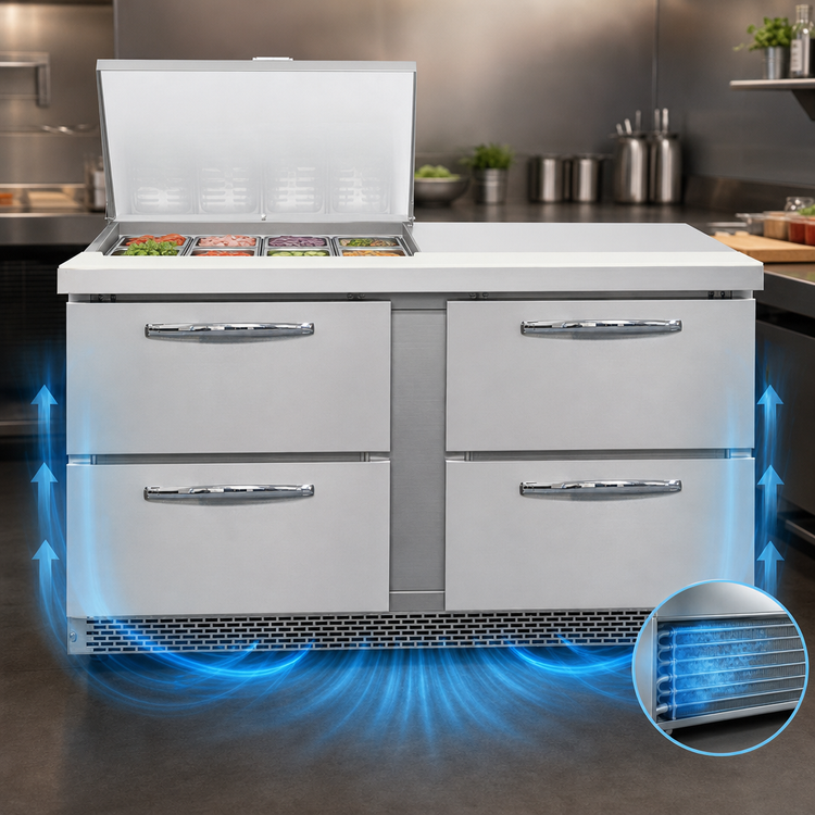 Product image #3 for Mighty Top SW60N12M-FB-D 60" Front-Breathing Sandwich Prep Refrigerator with 4 Drawers and 12-Pan Capacity