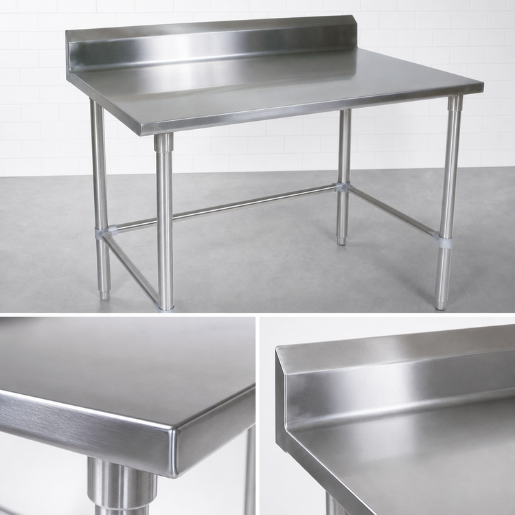 Product image #3 for John Boos Stallion 48" x 30" 16-Gauge Stainless Steel Work Table with 5" Backsplash
