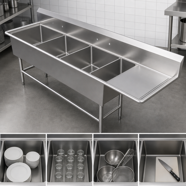 Product image #3 for Pro-Bowl 4-Compartment Sink with 30-Inch Right Drainboard, 14-Gauge Stainless Steel