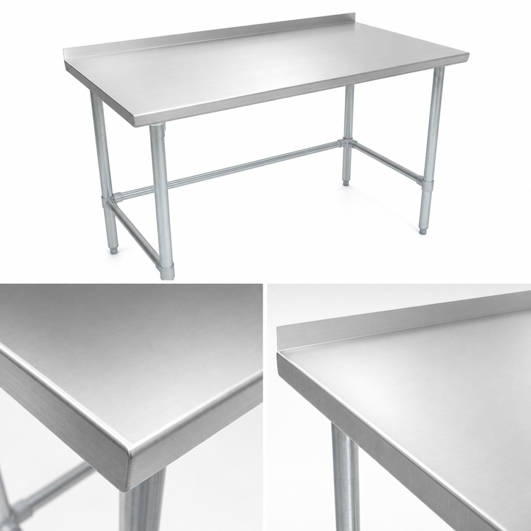Product image #3 for John Boos Stallion 72" x 30" Stainless Steel Top Work Table with 1-1/2" Rear Backsplash and Galvanized Base