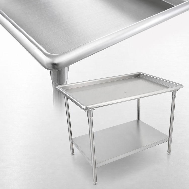 Product image #3 for John Boos 36-7/8" x 30-3/8" 16-Gauge 300 Series Stainless Steel Dish Sorting Table with Raised Edge and Undershelf