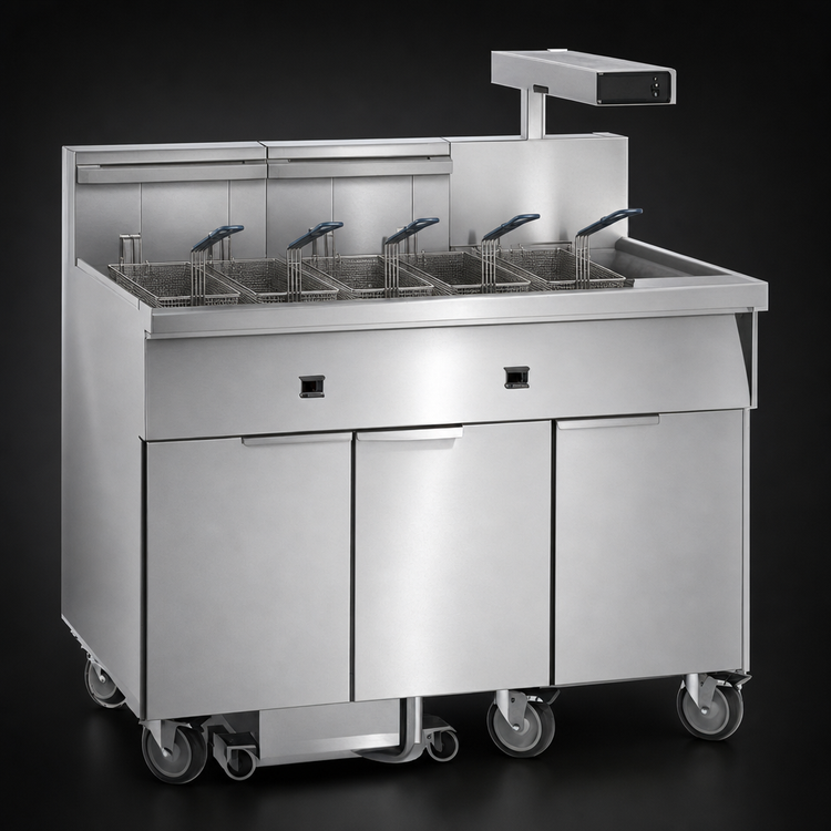 Product image #3 for Imperial 5-Tank Electric Floor Fryer with Built-In Filter System, 75 lb. Per Tank