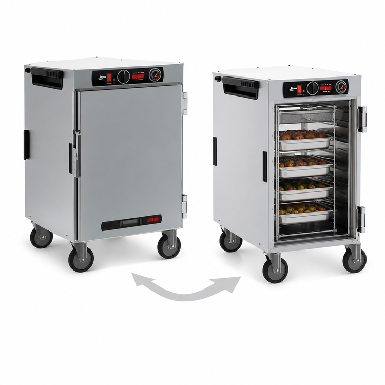 Product image #3 for Metro HotBlox™ Wide 8-Pan Pass-Thru Insulated Holding Cabinet, Analog Control, Solid Front Door/Clear Rear Door, Mobile